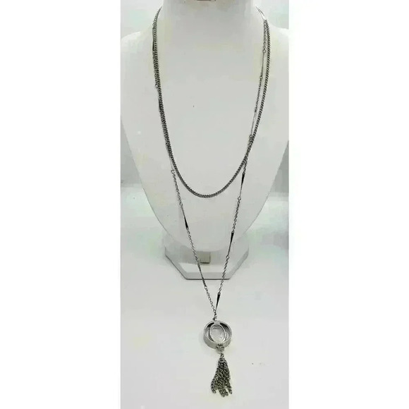 Vintage Clear Glass Cameo Intaglio Reverse Carved pendant double necklace Tassle - Picture 3 of 8